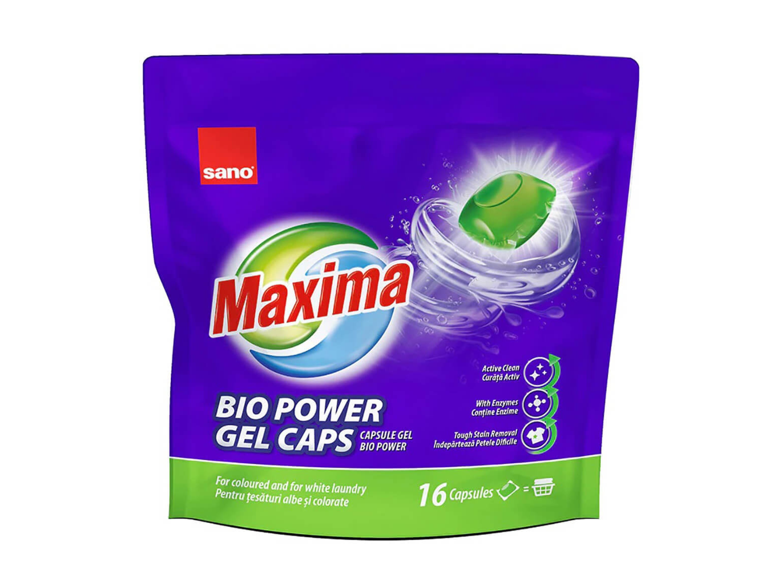 Detergent rufe SANO Maxima Bio Power Gel Caps, 16 capsule